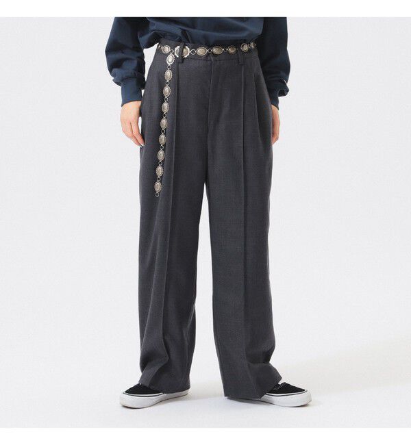 BEAMSBOY「ポリエステル ウール ツープリーツ ワイドパンツ」|チノ|