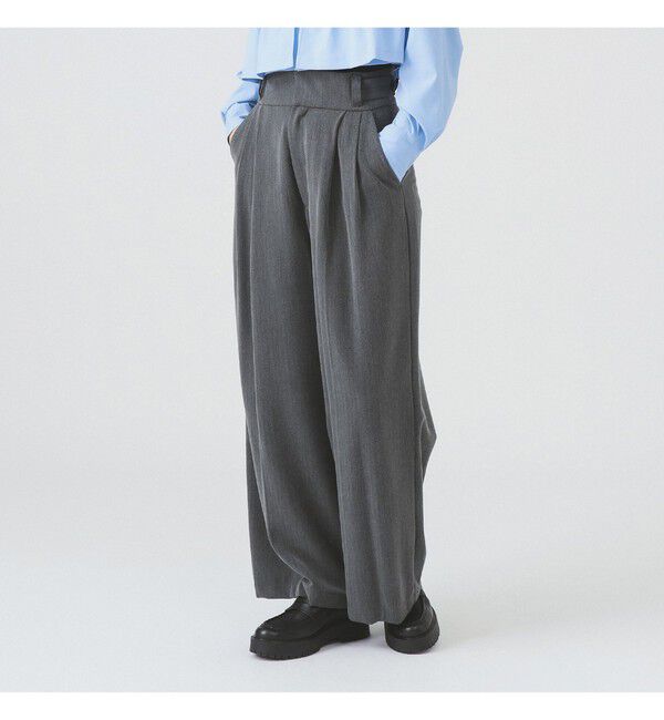 Ray BEAMS 「ヘリンボーン ハイウエスト ワイド パンツ」|チノ|CHARCOAL.GREY