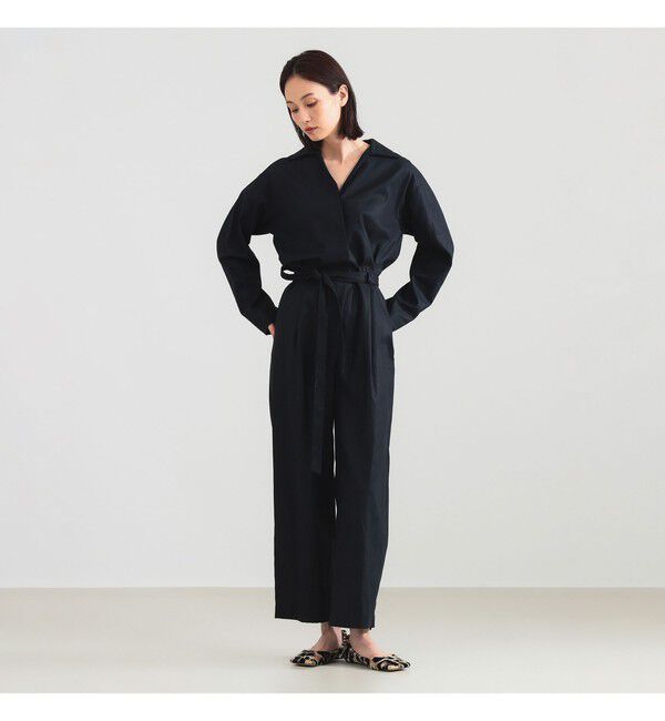 Demi-Luxe BEAMS 「スキッパー ギャバ ジャンプスーツ」|オールインワン|NAVY