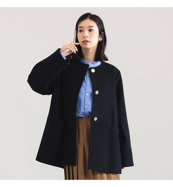 Demi-Luxe BEAMS 「ソフトメルトン ノーカラーコート」|ダッフルコート|NAVY