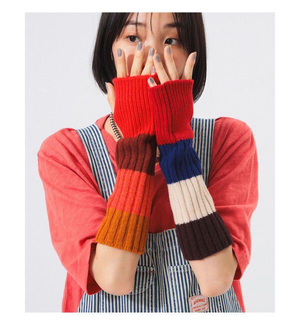 BEAMSBOY「【別注】ROBERT MACKIE / マルチボーダー アームウォーマー」|手袋|RED