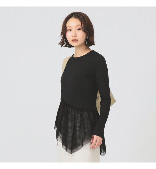 Ray BEAMS 「チュール キリカエ アシンメトリー ヘム Tシャツ」|Tシャツ・カットソー|BLACK