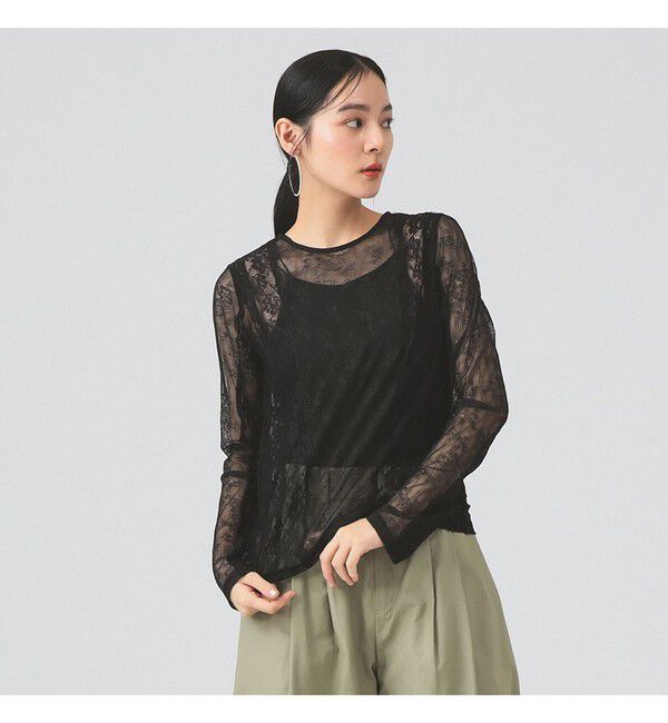 Ray BEAMS 「レース テープ キリカエ Tシャツ」|Tシャツ・カットソー|BLACK