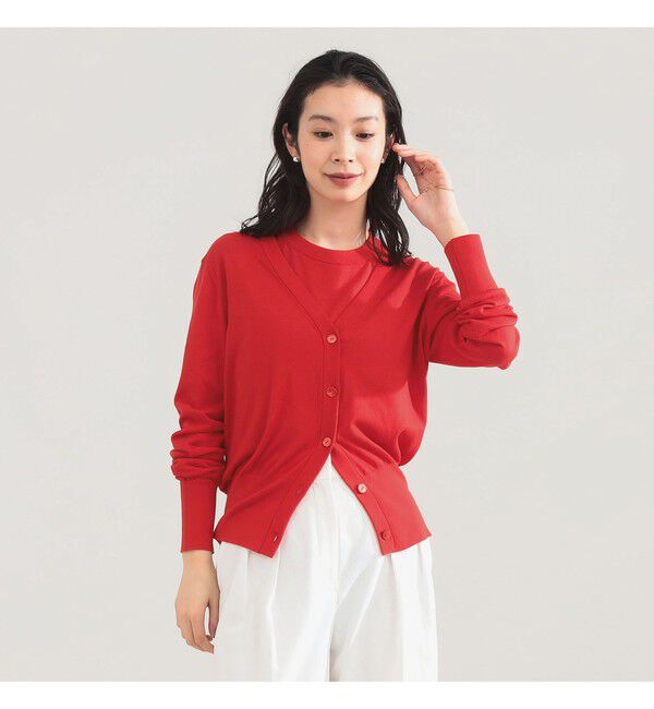 Demi-Luxe BEAMS 「AK+1 / 16ゲージ スビンコットン Vネック カーディガン」|ニット・セーター|RED