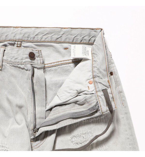 BEAMS「フェード ダメージ デニムパンツ 【ワイドストレートフィット】」|デニム|