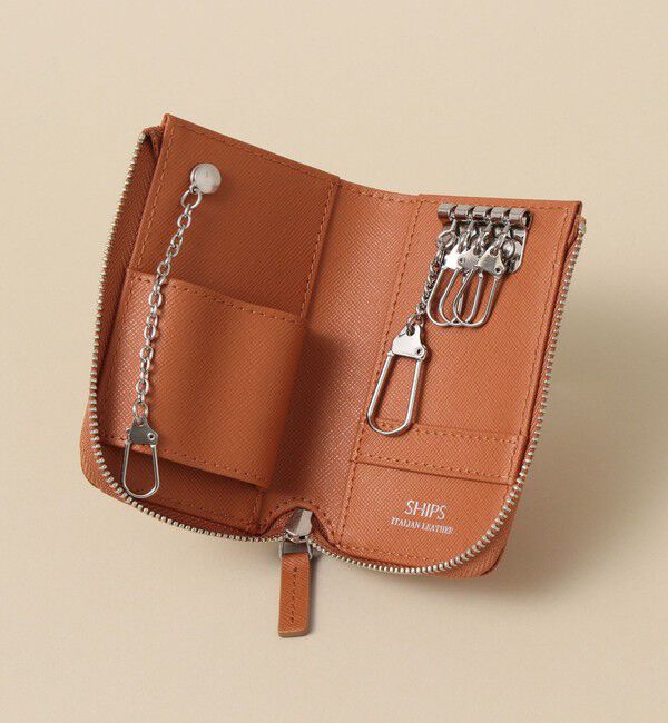 SHIPS「SHIPS:【SAFFIANO LEATHER】 イタリアンレザー キーケース」|キーケース|オレンジ