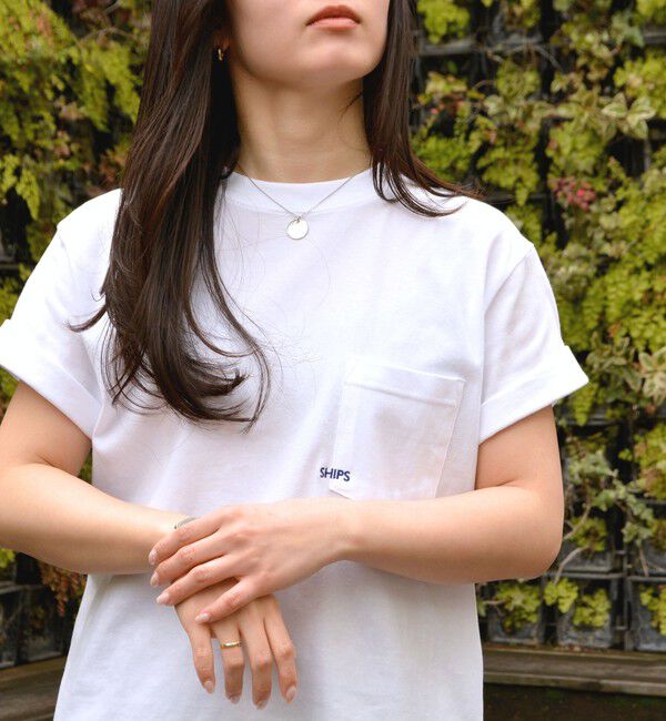 SHIPS「【累計販売数18万枚突破!!】【WEB限定】SHIPS: マイクロ SHIPSロゴ ポケット Tシャツ」|Tシャツ・カットソー|ホワイト