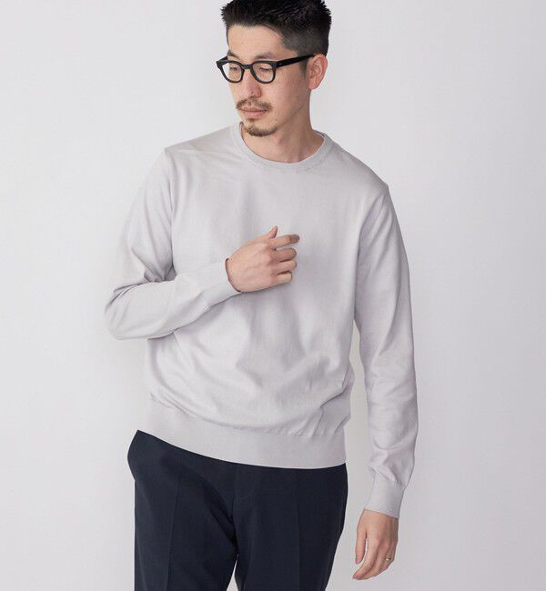 SHIPS「SHIPS: シーアイランド コットン クールネック 無地 ニット」|ニット・セーター|ライトグレー