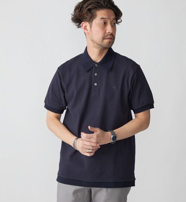 SHIPS「【SHIPS別注】LACOSTE: クラシック ニットリブ ポロシャツ」|ポロシャツ|ネイビー