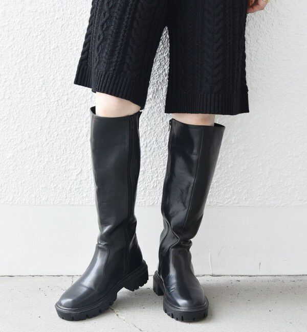 SHIPS any「【SHIPS any別注】eblouna: トラックソール ロング ブーツ」|ロングブーツ|ブラック