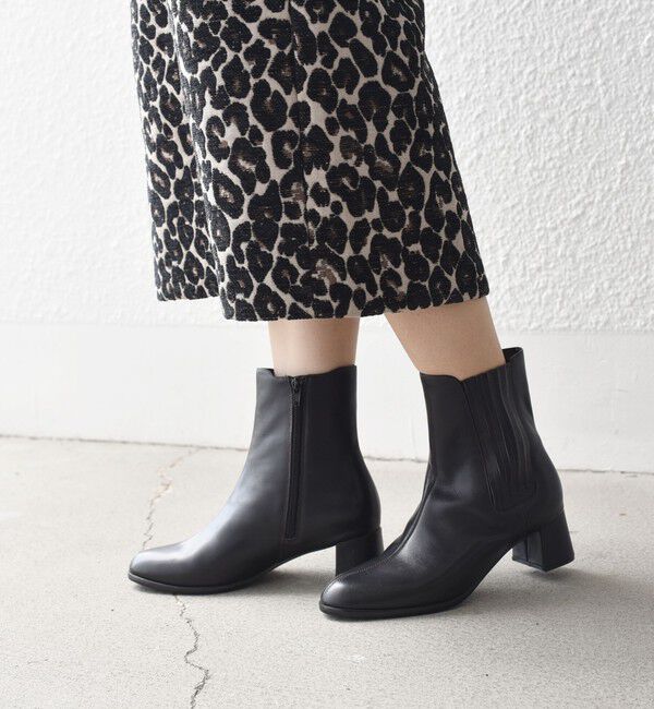 SHIPS for women「サイドゴア ステッチ ヒール ブーツ ◇」|ショートブーツ|ブラック