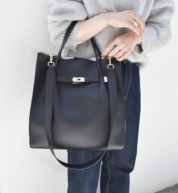 SHIPS any「SHIPS any: A4 メタル フィッティング トート バッグ」|トートバッグ|ブラック