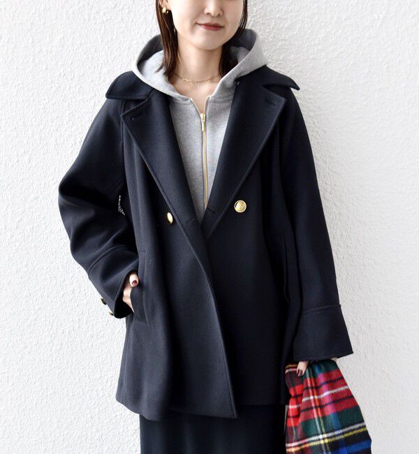 SHIPS for women「【WEB限定】〈手洗い可能〉ウール ライク ジャージー メルトン 2WAY Pコート」|ピーコート|ネイビー