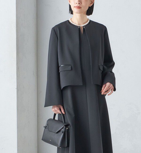 SHIPS for women「〈手洗い可能〉ブラック フォーマル フレア スリーブ ジャケット ◇」|ノーカラージャケット|ブラック