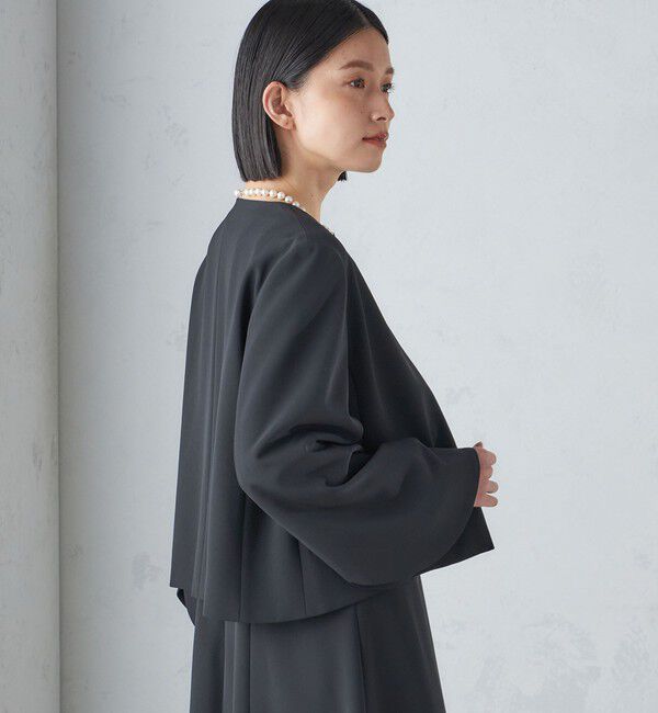 SHIPS for women「〈手洗い可能〉ブラック フォーマル フレア スリーブ ジャケット ◇」|ノーカラージャケット|