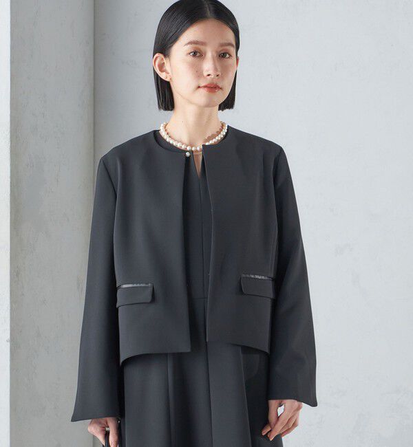 SHIPS for women「〈手洗い可能〉ブラック フォーマル フレア スリーブ ジャケット ◇」|ノーカラージャケット|