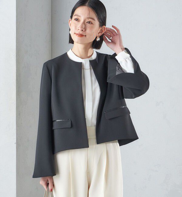 SHIPS for women「〈手洗い可能〉ブラック フォーマル フレア スリーブ ジャケット ◇」|ノーカラージャケット|