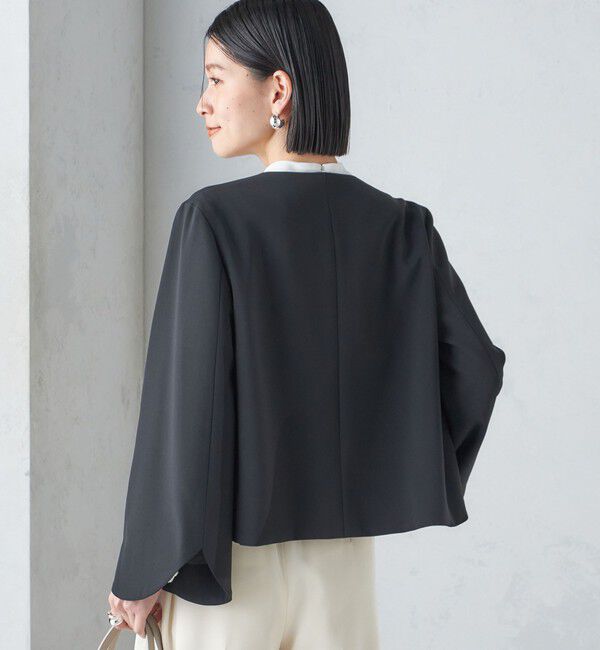 SHIPS for women「〈手洗い可能〉ブラック フォーマル フレア スリーブ ジャケット ◇」|ノーカラージャケット|