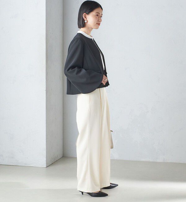 SHIPS for women「〈手洗い可能〉ブラック フォーマル フレア スリーブ ジャケット ◇」|ノーカラージャケット|