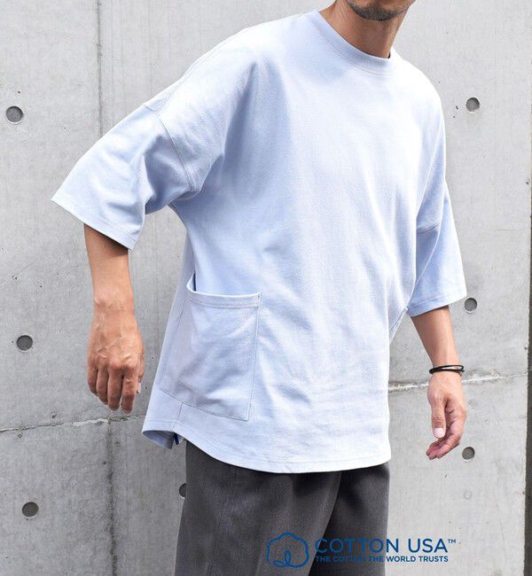 SHIPS any「SHIPS any: COTTON USA ドルマン サイド ポケット Tシャツ 24SS◇」|Tシャツ・カットソー|ライトブルー