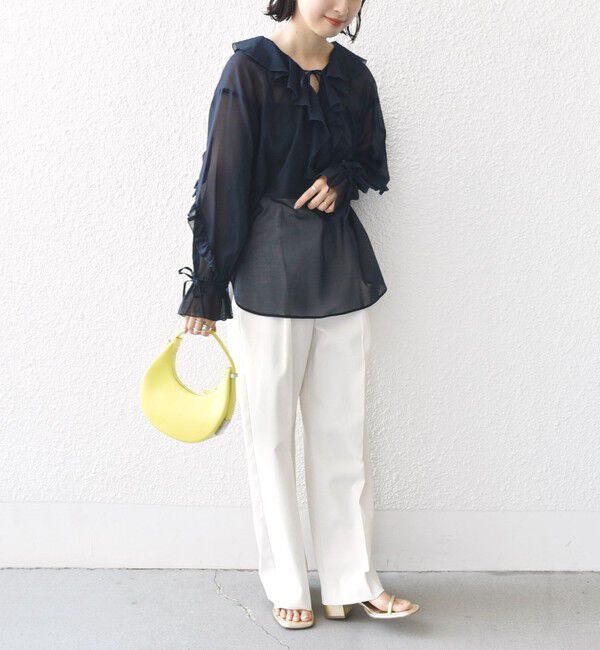 SHIPS for women「* 〈手洗い可能〉強撚 コットン シアー ボイル フリル ブラウス ◇」|シャツ・ブラウス|