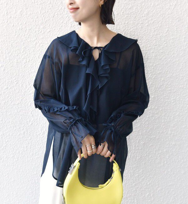 SHIPS for women「* 〈手洗い可能〉強撚 コットン シアー ボイル フリル ブラウス ◇」|シャツ・ブラウス|