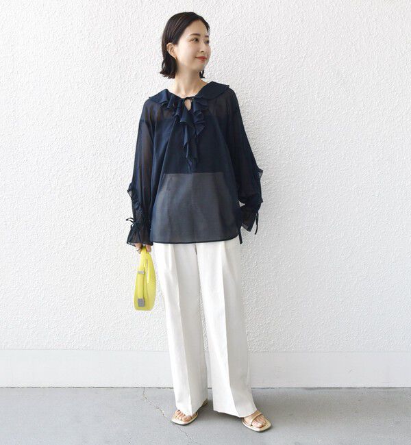 SHIPS for women「* 〈手洗い可能〉強撚 コットン シアー ボイル フリル ブラウス ◇」|シャツ・ブラウス|