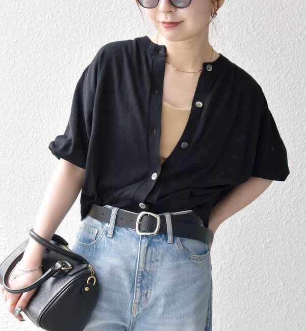 SHIPS any「SHIPS any:〈手洗い可能〉リネン ミックス ワイド パフ クルーネック シアー カーディガン」|カーディガン|