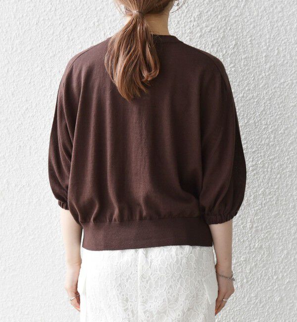 SHIPS any「SHIPS any:〈手洗い可能〉リネン ミックス ワイド パフ クルーネック シアー カーディガン」|カーディガン|