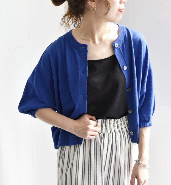 SHIPS any「SHIPS any:〈手洗い可能〉リネン ミックス ワイド パフ クルーネック シアー カーディガン」|カーディガン|