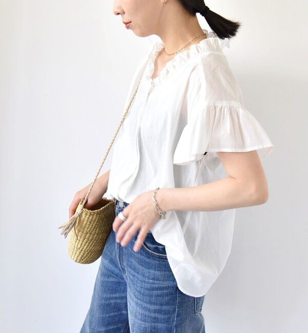 quaranciel「quaranciel:〈手洗い可能〉コットン フリルネック フレアスリーブ ブラウス」|シャツ・ブラウス|