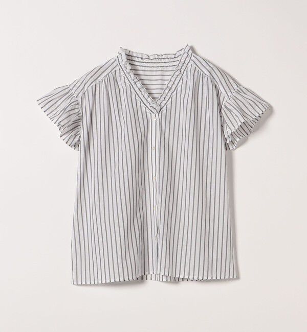 quaranciel「quaranciel:〈手洗い可能〉コットン フリルネック フレアスリーブ ブラウス」|シャツ・ブラウス|