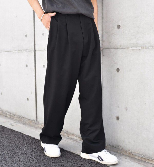SHIPS any「SHIPS any: 〈洗濯機可能〉2タック ワイド エフェクト パンツ (スラックス)◇」|チノ|ブラック