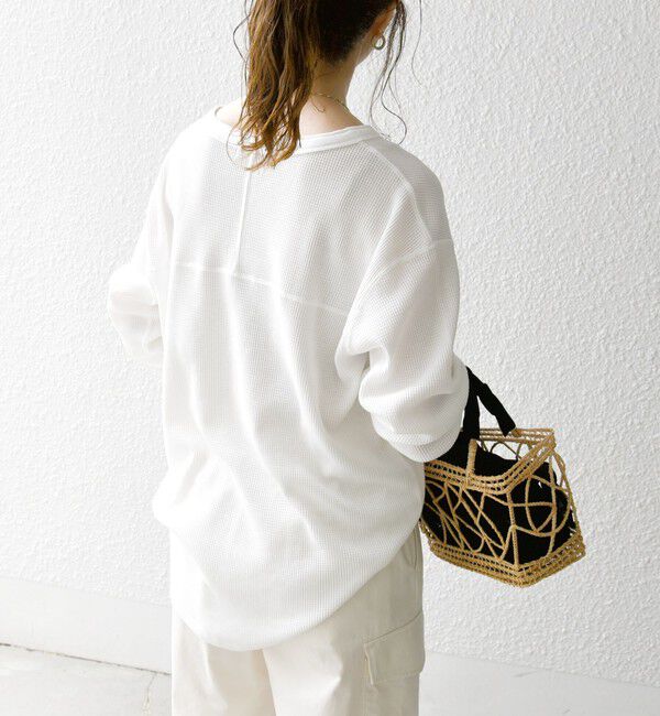 SHIPS any「SHIPS any:〈洗濯機可能〉ワッフル ヘンリーネック ラウンドヘム プルオーバー」|Tシャツ・カットソー|