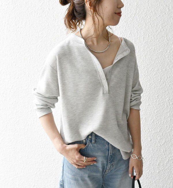 SHIPS any「SHIPS any:〈洗濯機可能〉ワッフル ヘンリーネック ラウンドヘム プルオーバー」|Tシャツ・カットソー|