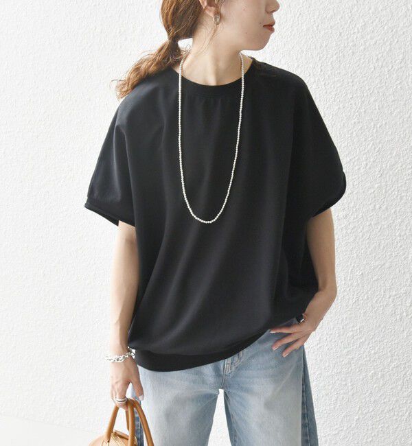 SHIPS any「《一部予約》【WEB限定】SHIPS any:〈洗濯機可能〉インレイ コクーン ショートスリーブ プルオーバー」|Tシャツ・カットソー|ブラック