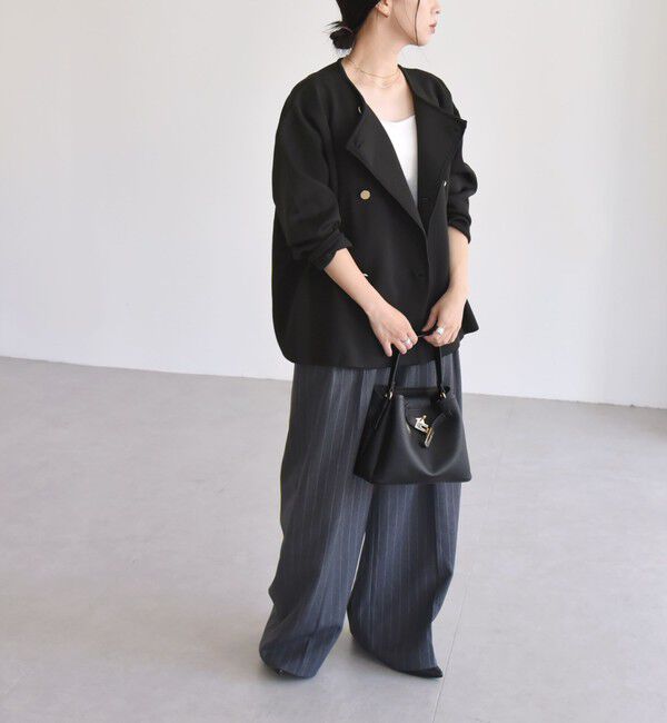 quaranciel「quaranciel:〈手洗い可能〉ニット ノーカラー ダブル ジャケット カーディガン」|カーディガン|