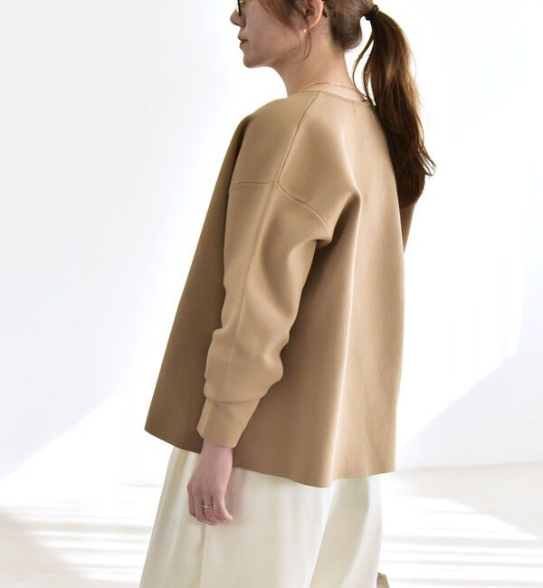 quaranciel「quaranciel:〈手洗い可能〉ニット ノーカラー ダブル ジャケット カーディガン」|カーディガン|