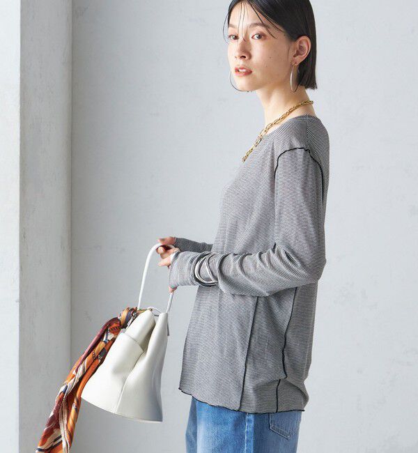 SHIPS for women「〈手洗い可能〉シアー ストレッチ クルーネック プルオーバー」|Tシャツ・カットソー|ダークグレー