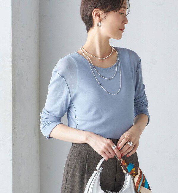 SHIPS for women「〈手洗い可能〉シアー ストレッチ クルーネック プルオーバー」|Tシャツ・カットソー|ライトブルー