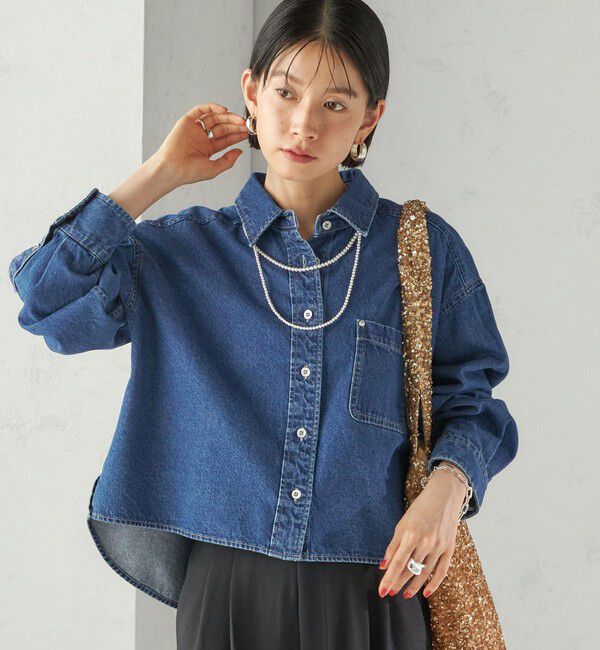 SHIPS for women「〈洗濯機可能〉ショート丈 デニム シャツ」|シャツ・ブラウス|ブルー