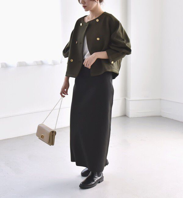 quaranciel「quaranciel:〈洗濯機可能〉ダブルジャージー ノーカラー コンパクト ジャケット」|ノーカラージャケット|