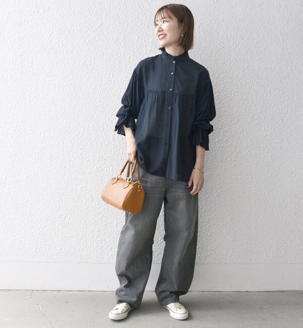 SHIPS any「SHIPS any:〈手洗い可能〉ヴィンテージサテン フリル ギャザー シャツ ブラウス」|シャツ・ブラウス|