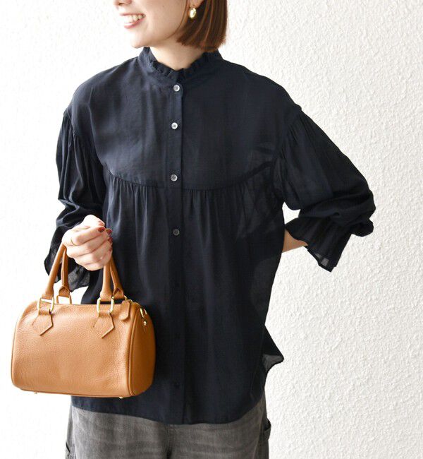 SHIPS any「SHIPS any:〈手洗い可能〉ヴィンテージサテン フリル ギャザー シャツ ブラウス」|シャツ・ブラウス|