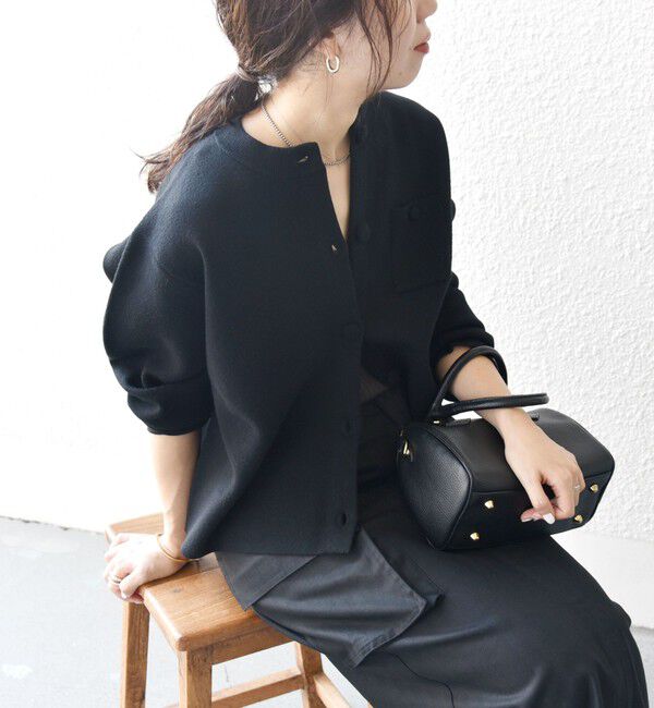 SHIPS any「SHIPS any: ミラノリブ ノーカラー ニット ジャケット カーディガン」|カーディガン|ブラック