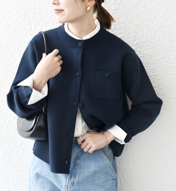 SHIPS any「SHIPS any: ミラノリブ ノーカラー ニット ジャケット カーディガン」|カーディガン|