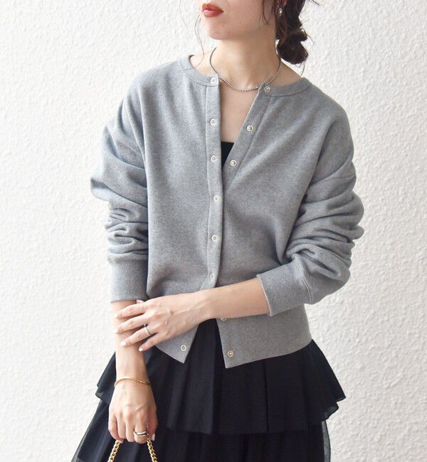 SHIPS any「【WEB限定】SHIPS any: USA コットン 裏起毛 コンパクト スナップ カーディガン」|カーディガン|ライトグレー