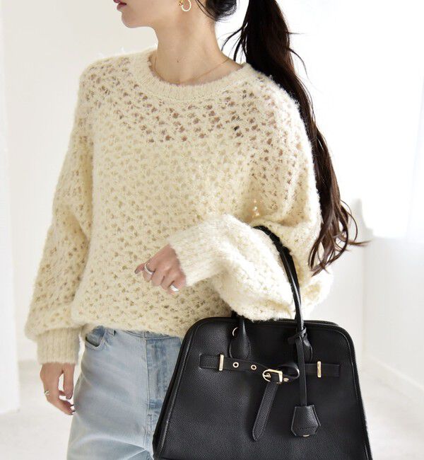 quaranciel「quaranciel:〈手洗い可能〉スパンコール レース編み クルーネック ドルマン ルーズ ニット」|ニット・セーター|