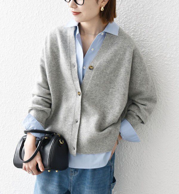 SHIPS any「SHIPS any:〈手洗い可能〉AQUA カシミヤ ミックス スキッパー カーディガン」|カーディガン|ライトグレー
