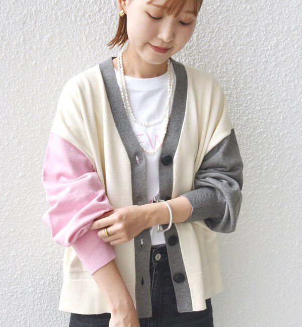 SHIPS for women「【WEB限定】〈手洗い可能〉配色 ポケット カーディガン」|カーディガン|オフホワイト